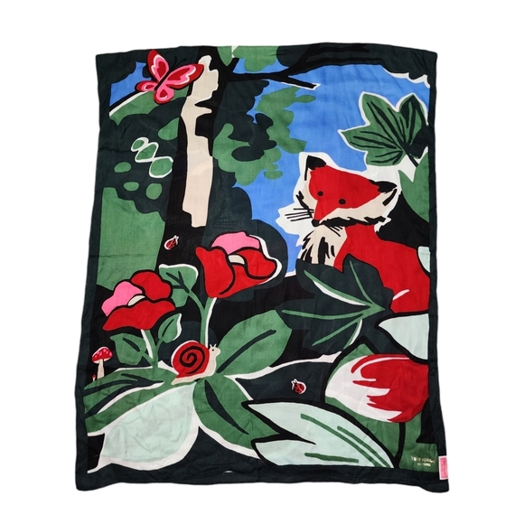 KATE SPADE Fabled forest fox scarf wrap Woodland creatures Mushroom print scarf - Picture 1 of 6
